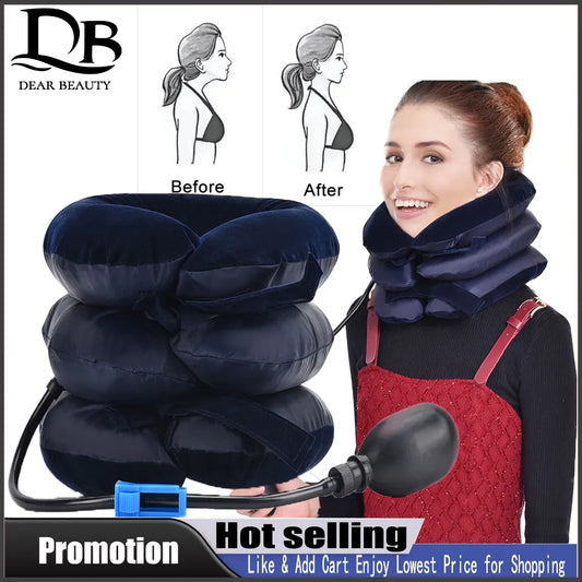 3 Layers Neck Massager Corrector Collar Relief Air Inflatable Cervical Vertebra Therapy Traction Soft Brace Pain Relief Pillow - Essentiallivingco